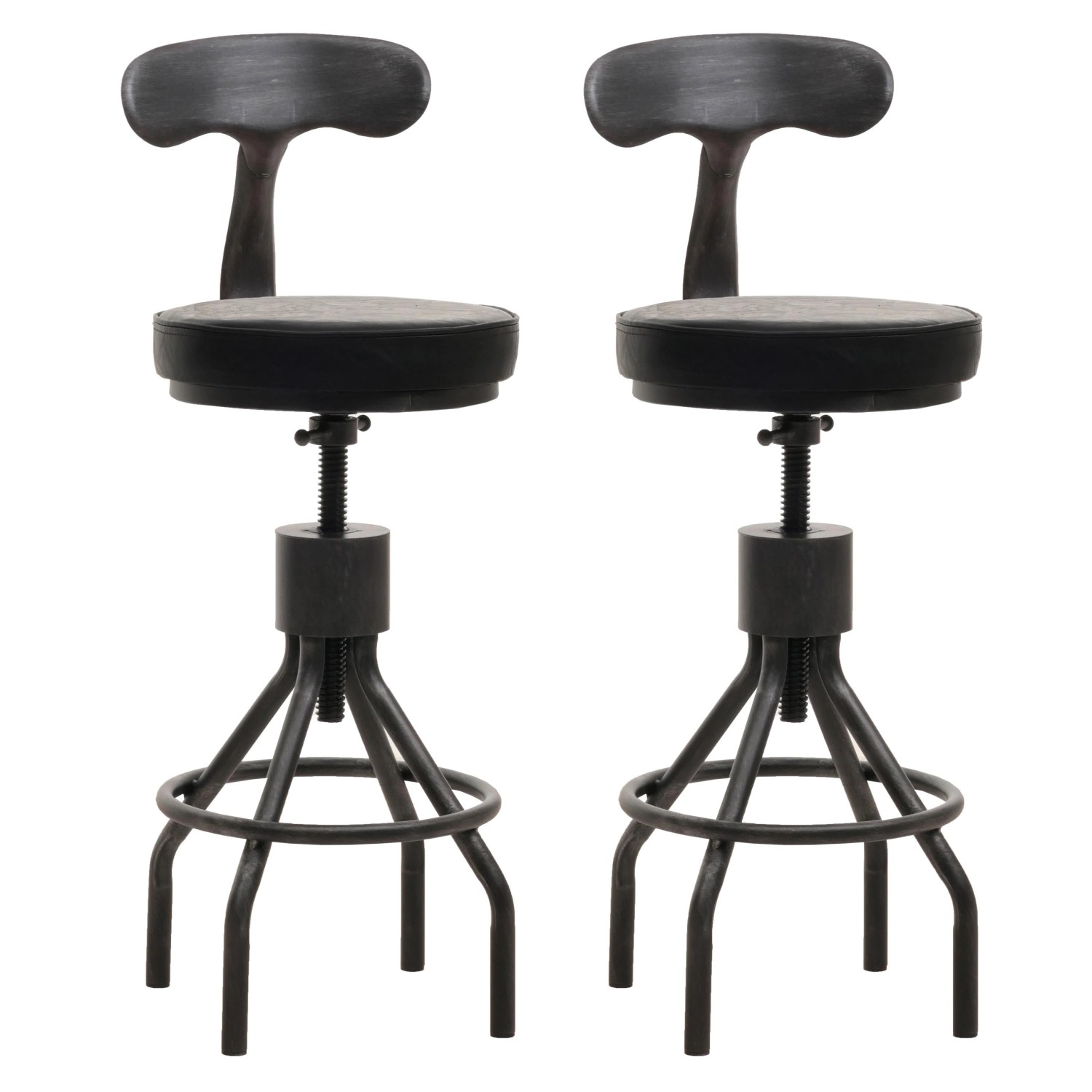 PROREGAL 2er-Set Barhocker Mit Lehne Sitzhöhe 58-82cm Höhenverstellbar Drehbar Fußablage Industrial Stahl Kunstleder Schwarz Barstuhl von PROREGAL