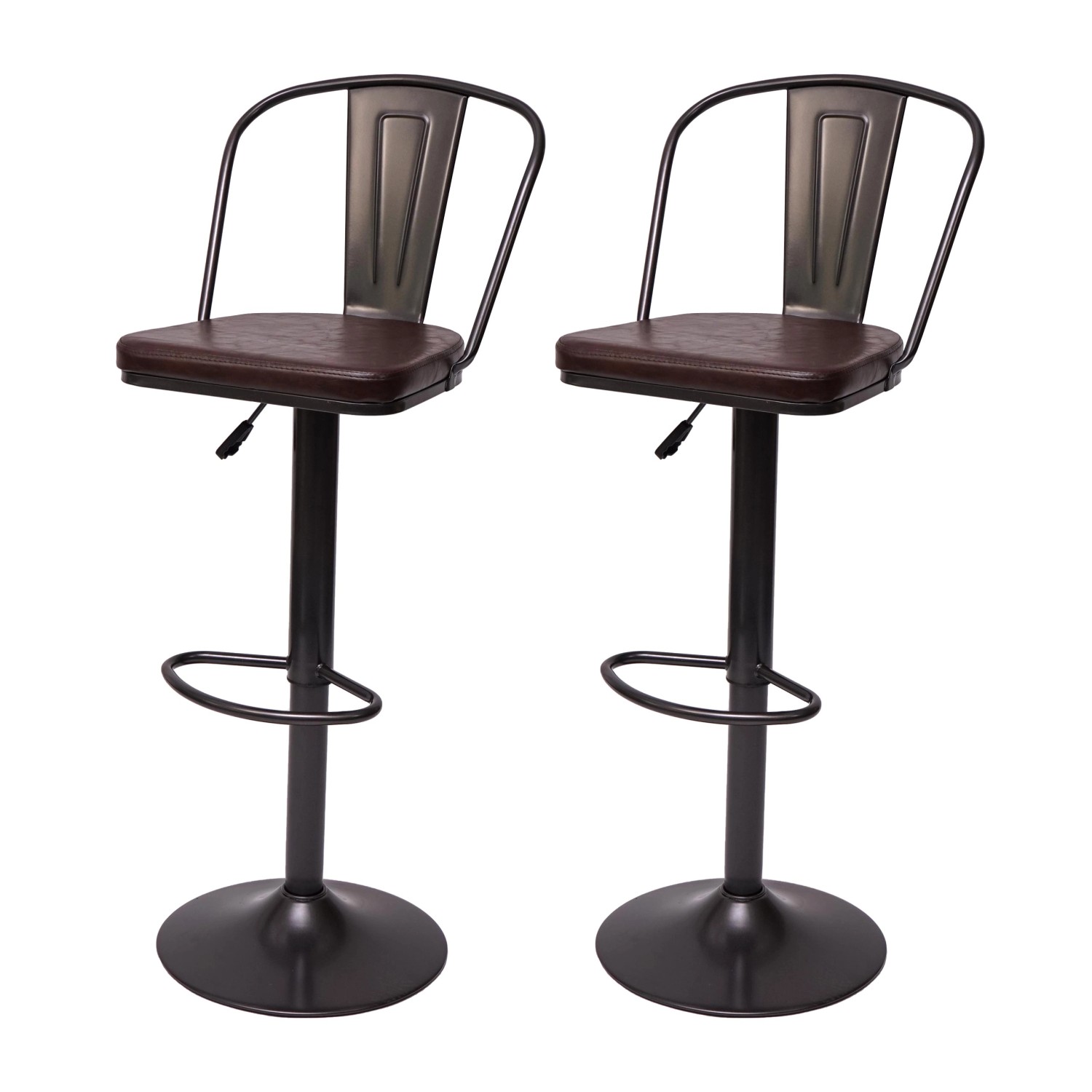PROREGAL 2er-Set Barhocker Mit Lehne Sitzhöhe 63-83cm Höhenverstellbar Drehbar Industrial Kunstleder Metall Vintage Braun Tresenhocker Barstuhl von PROREGAL