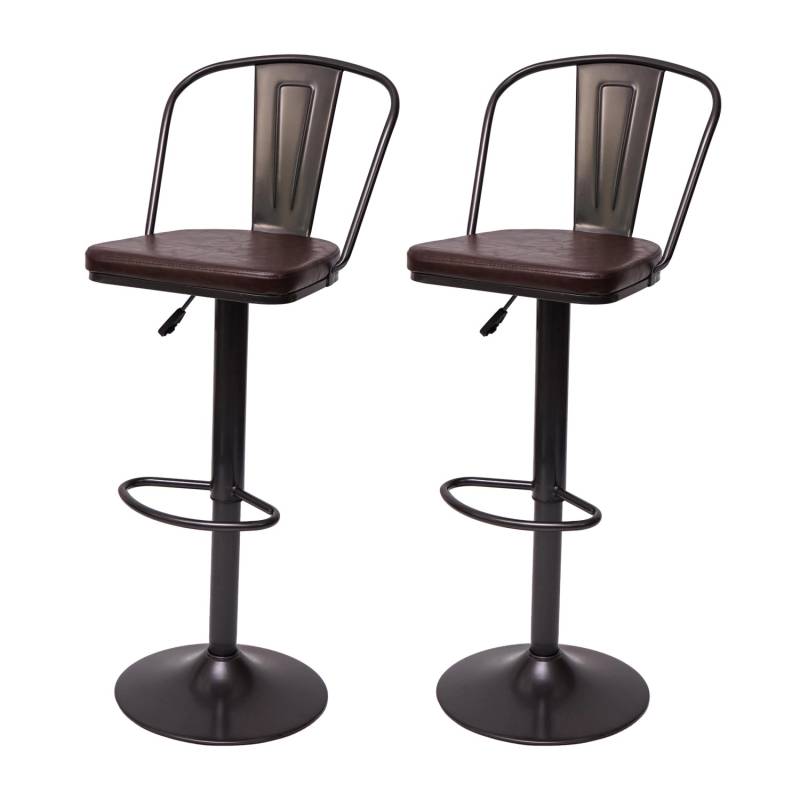PROREGAL 2er-Set Barhocker Mit Lehne Sitzhöhe 63-83cm Höhenverstellbar Drehbar Industrial Kunstleder Metall Vintage Braun Tresenhocker Barstuhl von PROREGAL