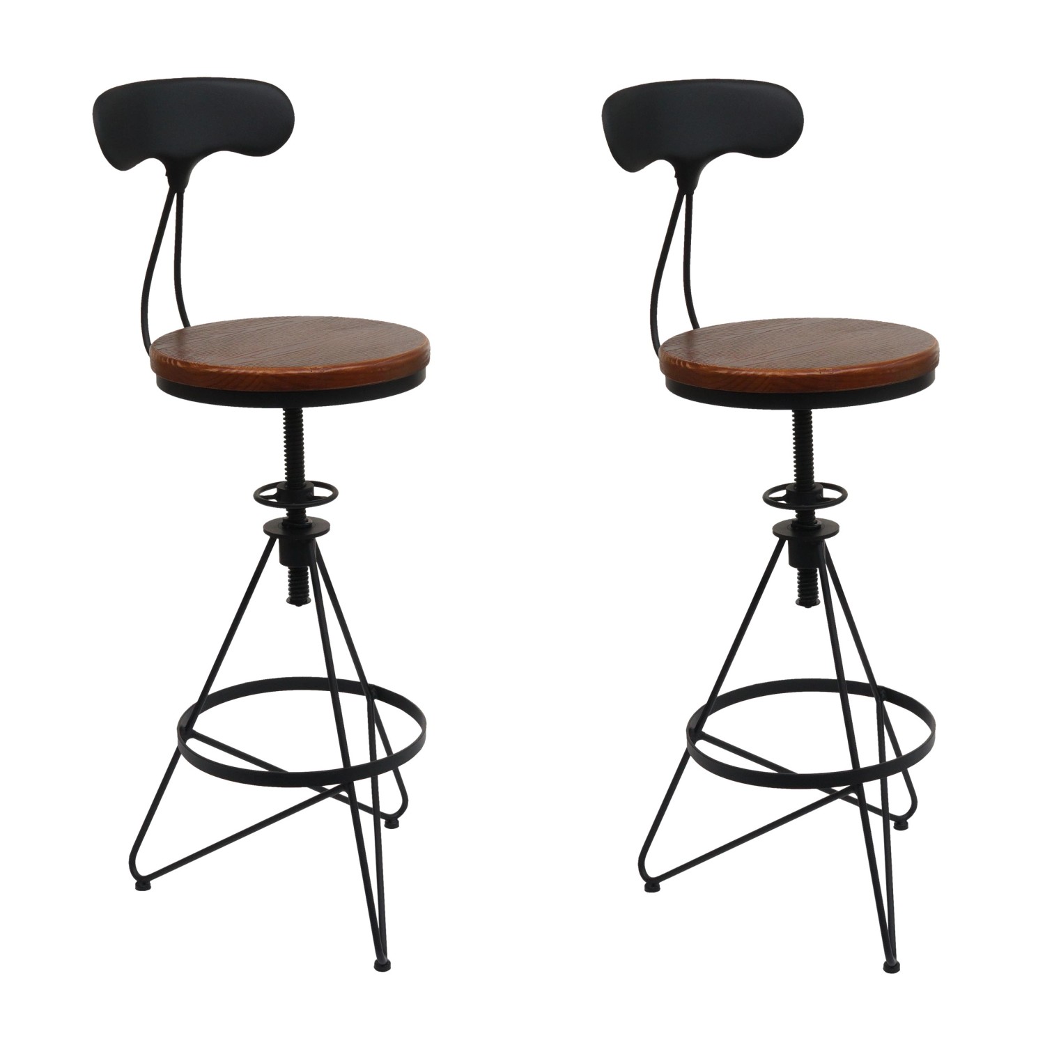 PROREGAL 2er-Set Barhocker Mit Lehne Sitzhöhe 64-83cm Höhenverstellbar Drehbar Fußablage Industrial Metall Holz Braun Gestell Schwarz Barstuhl von PROREGAL