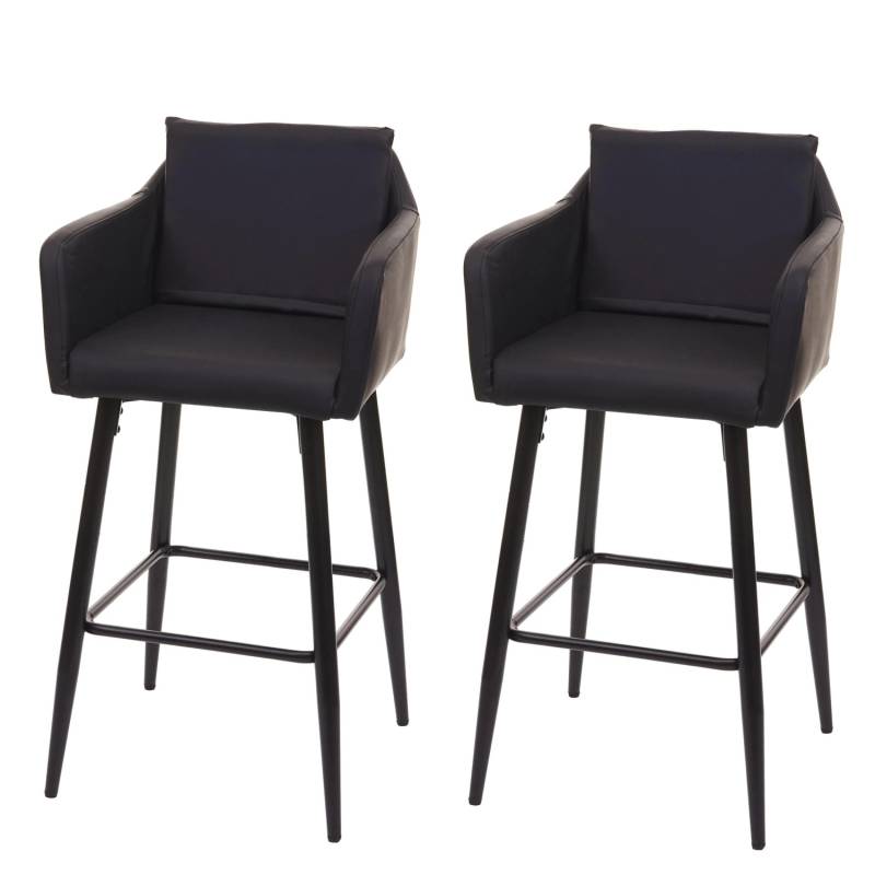 PROREGAL 2er-Set Barhocker Mit Lehne Sitzhöhe 74cm Fußablage Metall Kunstleder Schwarz Barstuhl Tresenhocker von PROREGAL