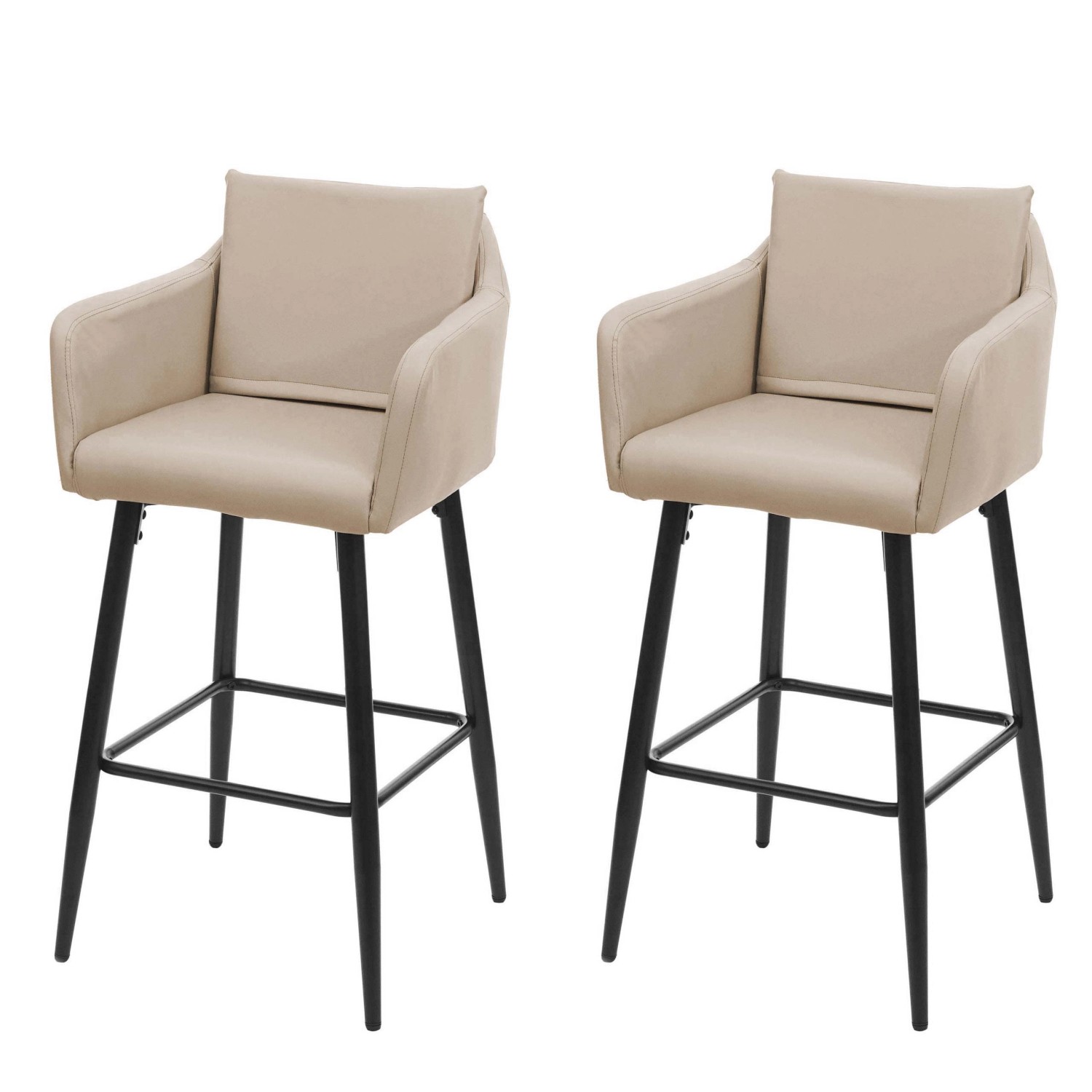 PROREGAL 2er-Set Barhocker Mit Lehne Sitzhöhe 74cm Fußablage Metall Kunstleder Taupe-Beige Barstuhl Tresenhocker von PROREGAL