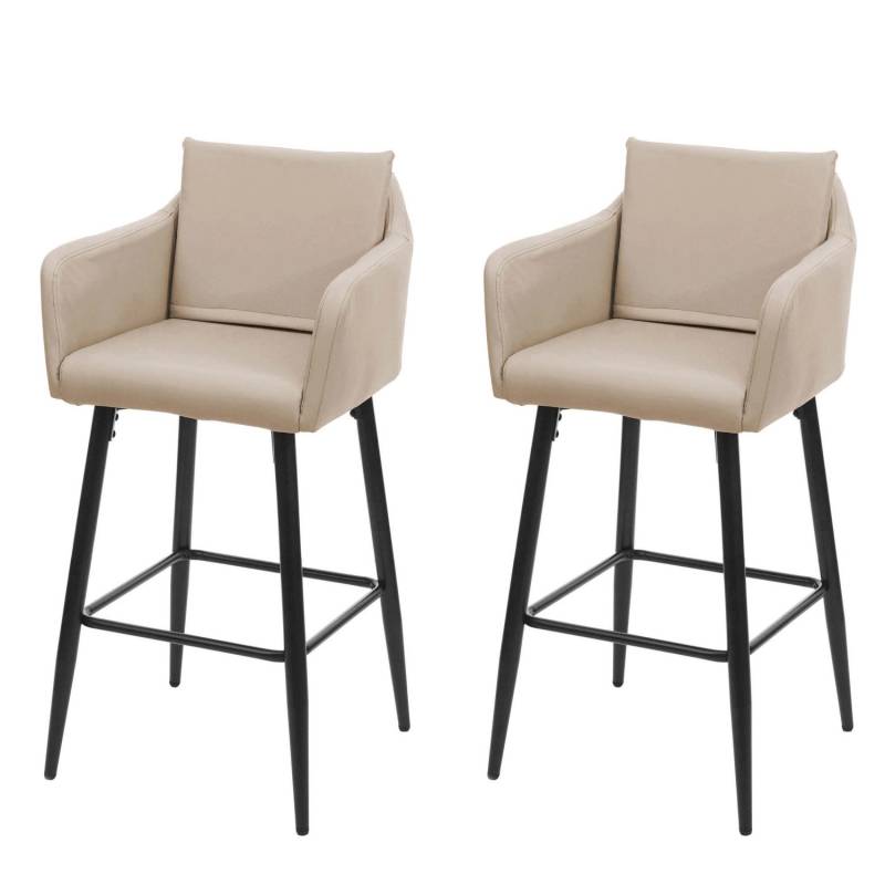PROREGAL 2er-Set Barhocker Mit Lehne Sitzhöhe 74cm Fußablage Metall Kunstleder Taupe-Beige Barstuhl Tresenhocker von PROREGAL
