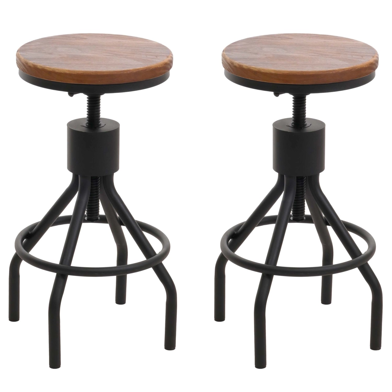 PROREGAL 2er-Set Barhocker Sitzhöhe 59-80cm Höhenverstellbar Drehbar Fußablage Industrial Metall Massiv-Holz Braun Barstuhl von PROREGAL