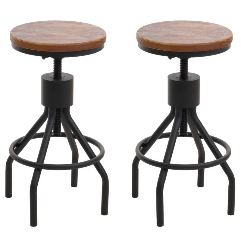 PROREGAL 2er-Set Barhocker Sitzhöhe 59-80cm Höhenverstellbar Drehbar Fußablage Industrial Metall Massiv-Holz Braun Barstuhl von PROREGAL