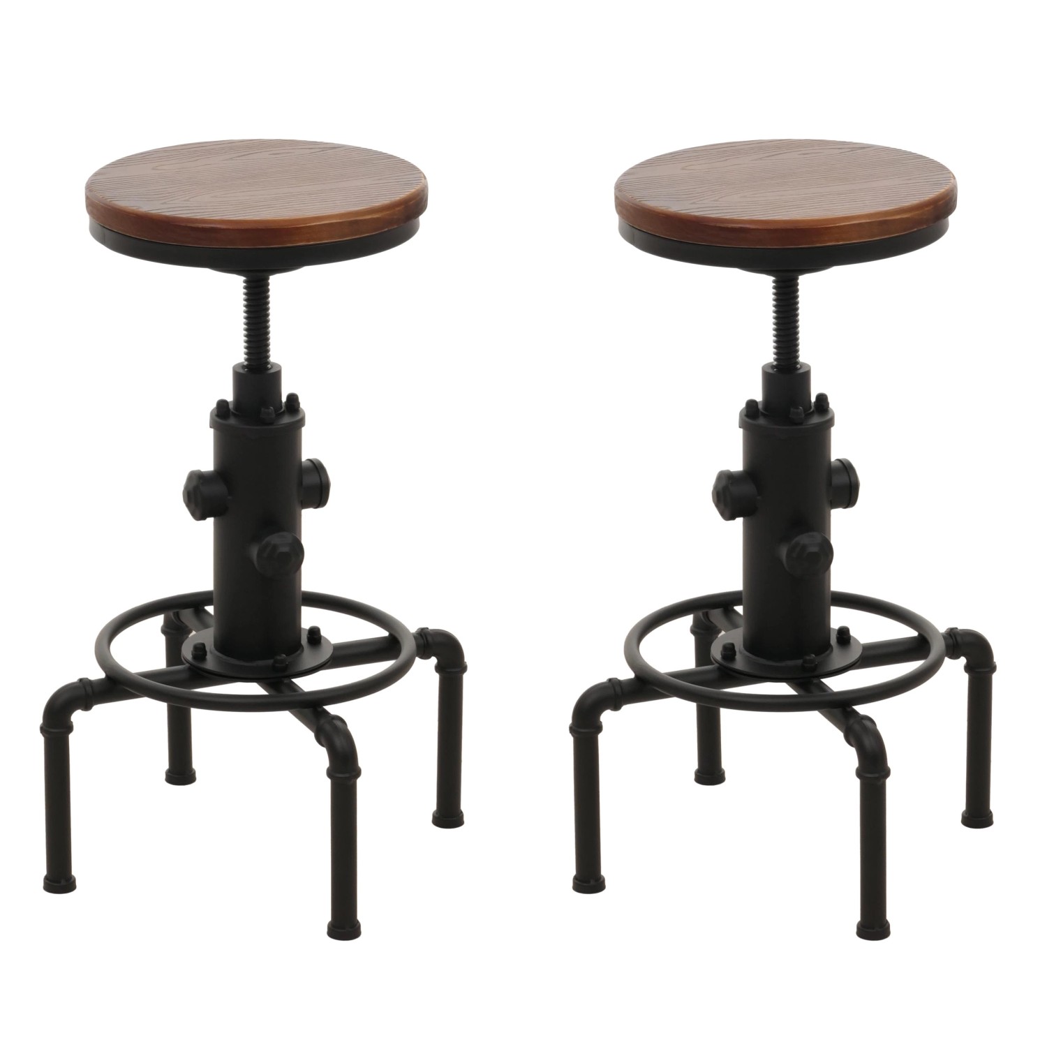 PROREGAL 2er-Set Barhocker Sitzhöhe 61-85cm Braun Barstuhl Tresenhocker Höhenverstellbar Drehbar Fußablage Industrial Eisen Massiv-Holz von PROREGAL