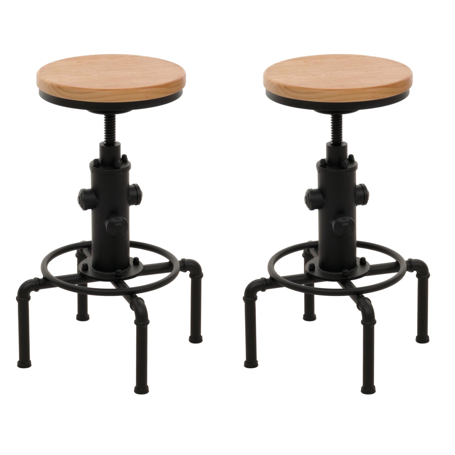PROREGAL 2er-Set Barhocker Sitzhöhe 61-85cm Natur Barstuhl Tresenhocker Höhenverstellbar Drehbar Fußablage Industrial Eisen Massiv-Holz von PROREGAL