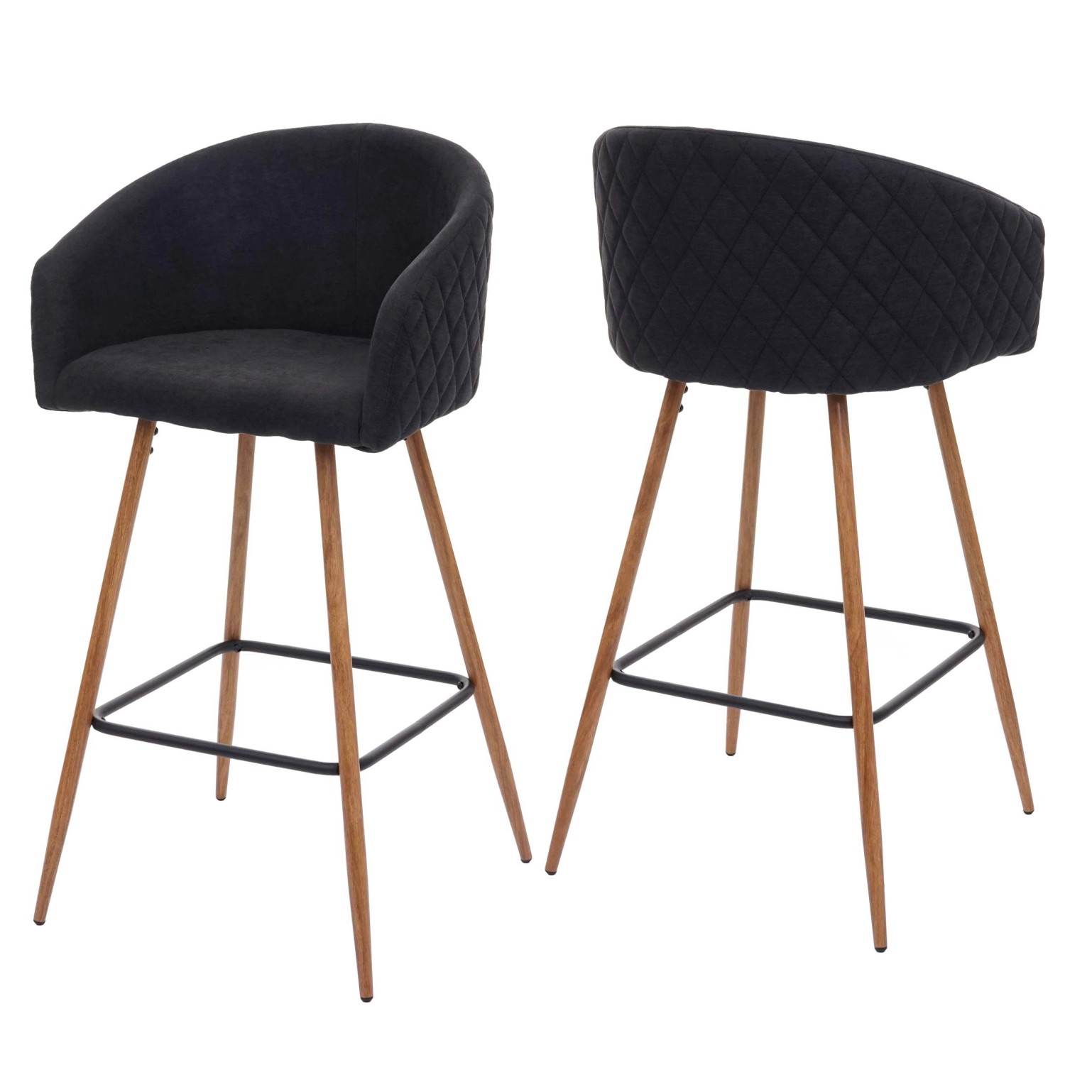 PROREGAL 2er-Set Barhocker Sitzhöhe 74cm Metall Holzoptik Stoff/Textil Anthrazit-Grau Barstuhl Tresenhocker Küchenhocker Mit Lehne von PROREGAL