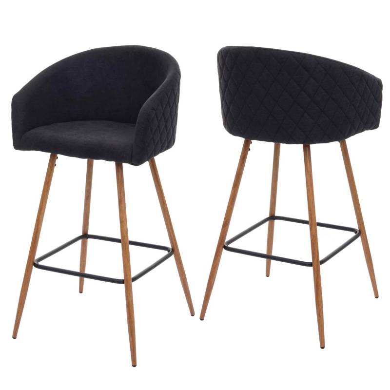 PROREGAL 2er-Set Barhocker Sitzhöhe 74cm Metall Holzoptik Stoff/Textil Anthrazit-Grau Barstuhl Tresenhocker Küchenhocker Mit Lehne von PROREGAL