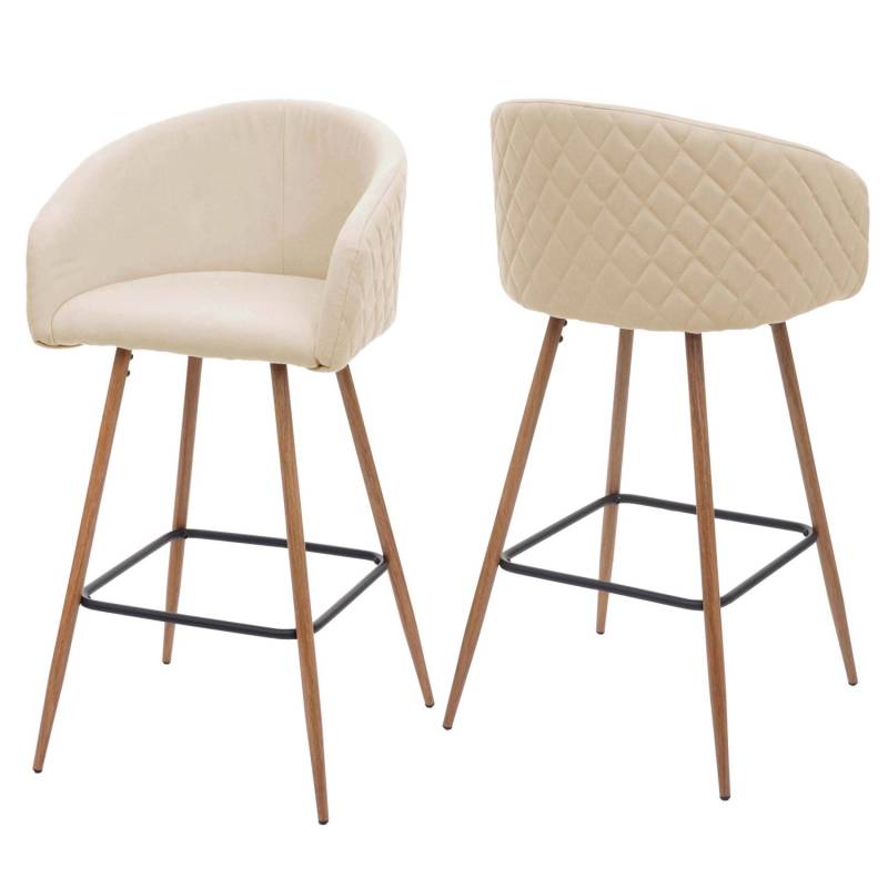 PROREGAL 2er-Set Barhocker Sitzhöhe 74cm Metall Holzoptik Stoff/Textil Creme-Beige Barstuhl Tresenhocker Küchenhocker Mit Lehne von PROREGAL