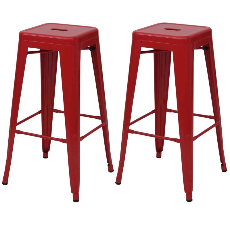PROREGAL 2er-Set Barhocker Sitzhöhe 77cm Metall Industriedesign Stapelbar Rot Barstuhl Tresenhocker von PROREGAL