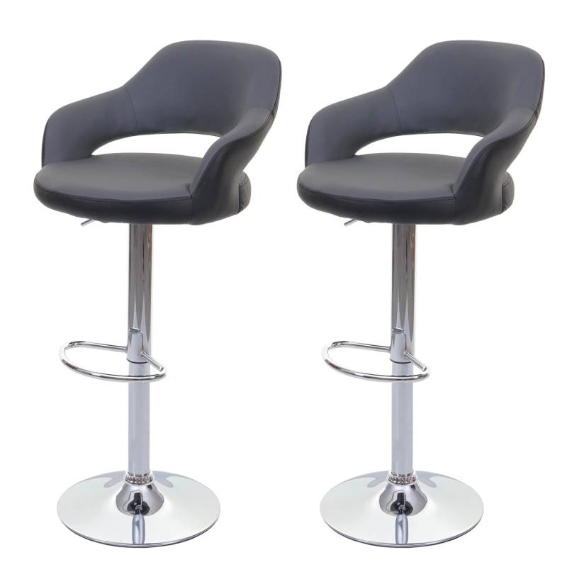 PROREGAL 2er-Set Barhocker Stylisch Sitzhöhe 61-81cm Mit Lehne Kunstleder Grau-Schwarz Barstuhl Tresenhocker Drehhocker von PROREGAL