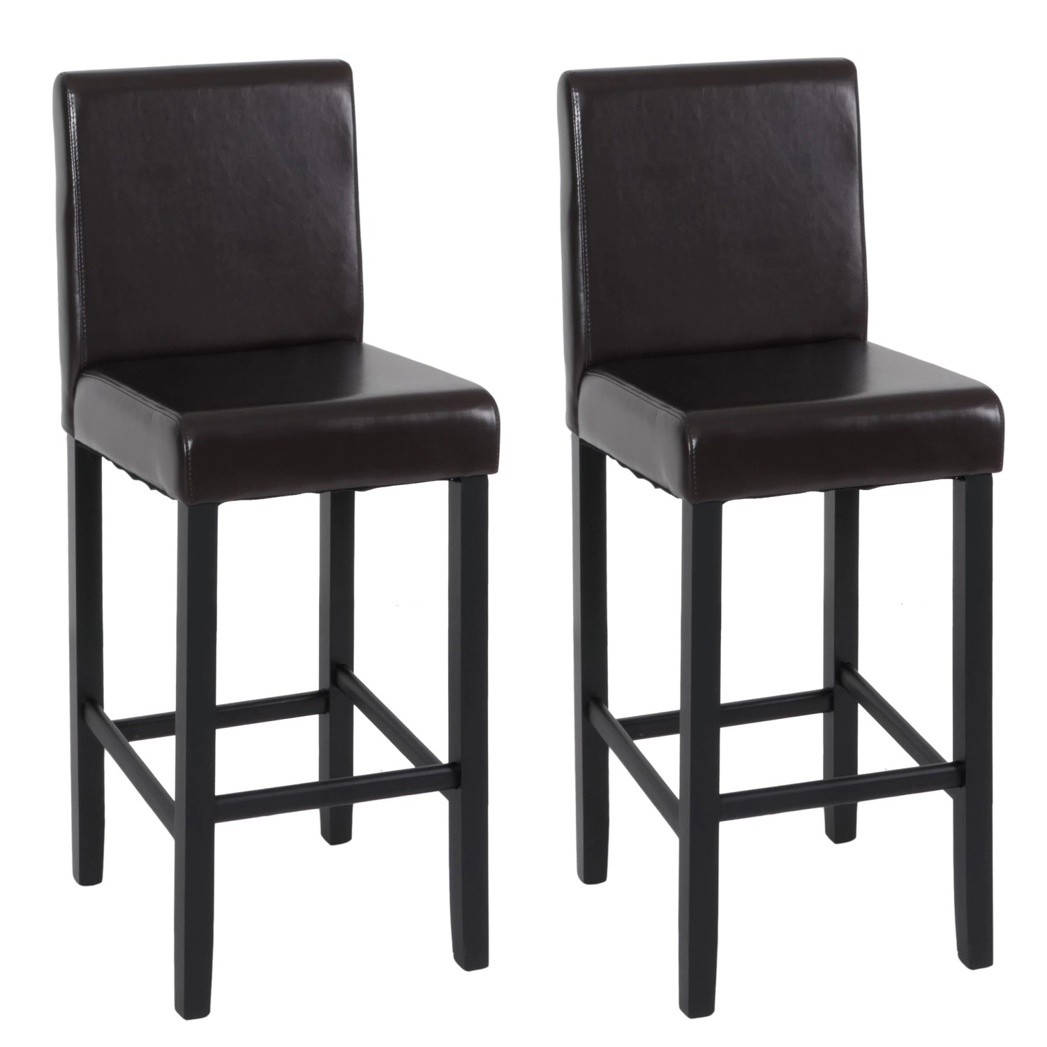 PROREGAL 2er-Set Barhocker Winnie Gepolstert Mit Lehne Sitzhöhe 75cm Holz+Leder Braun Dunkle Beine Barstuhl Tresenhocker von PROREGAL