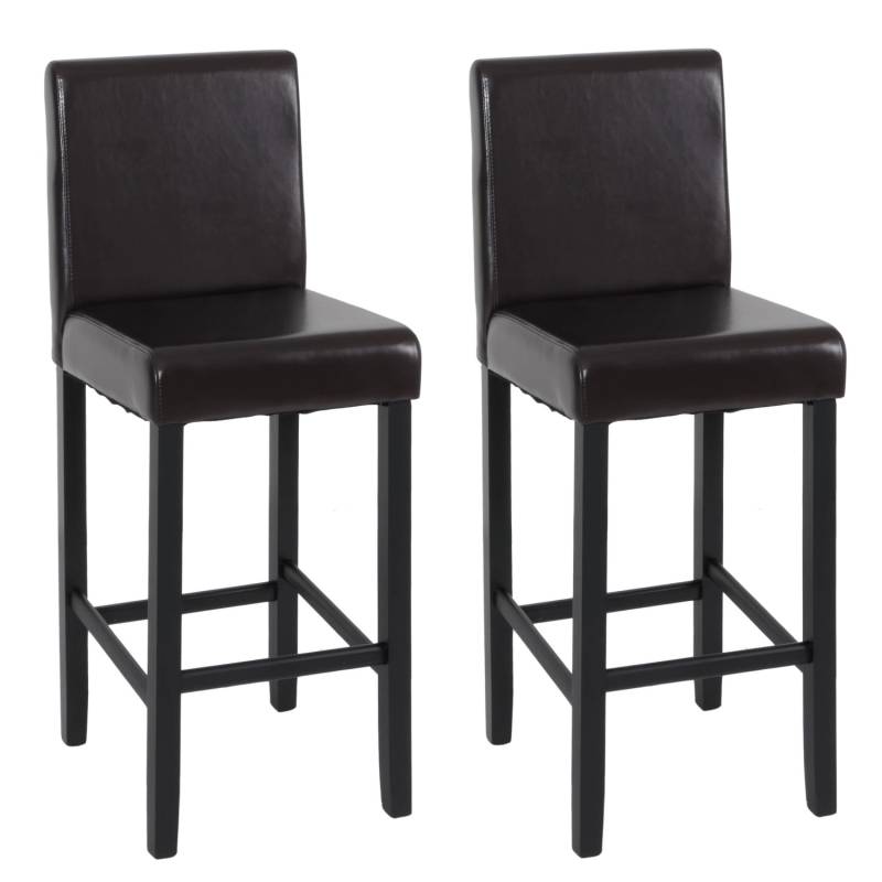 PROREGAL 2er-Set Barhocker Winnie Gepolstert Mit Lehne Sitzhöhe 75cm Holz+Leder Braun Dunkle Beine Barstuhl Tresenhocker von PROREGAL