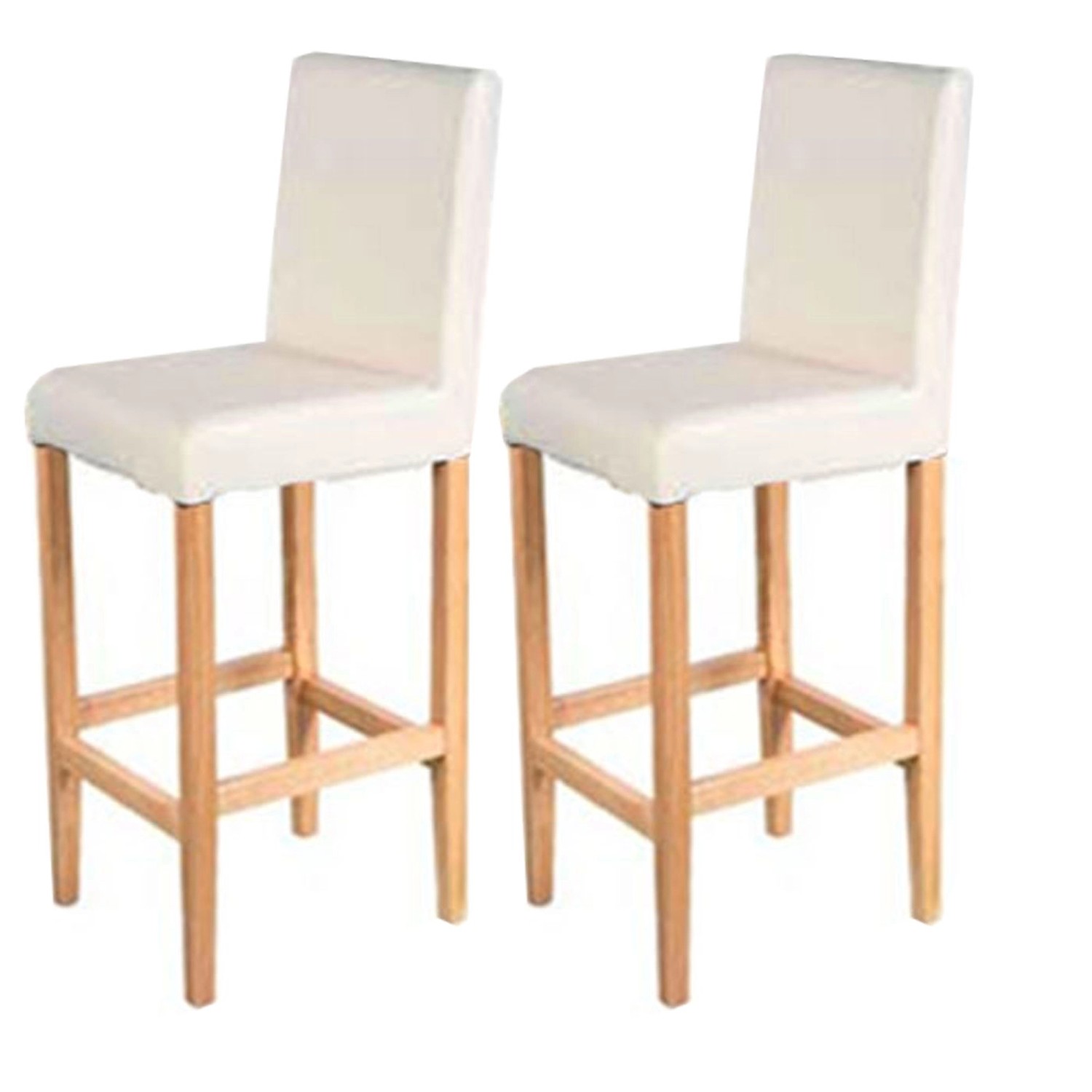PROREGAL 2er-Set Barhocker Winnie Gepolstert Mit Lehne Sitzhöhe 75cm Holz+Leder Creme Helle Beine Barstuhl Tresenhocker von PROREGAL