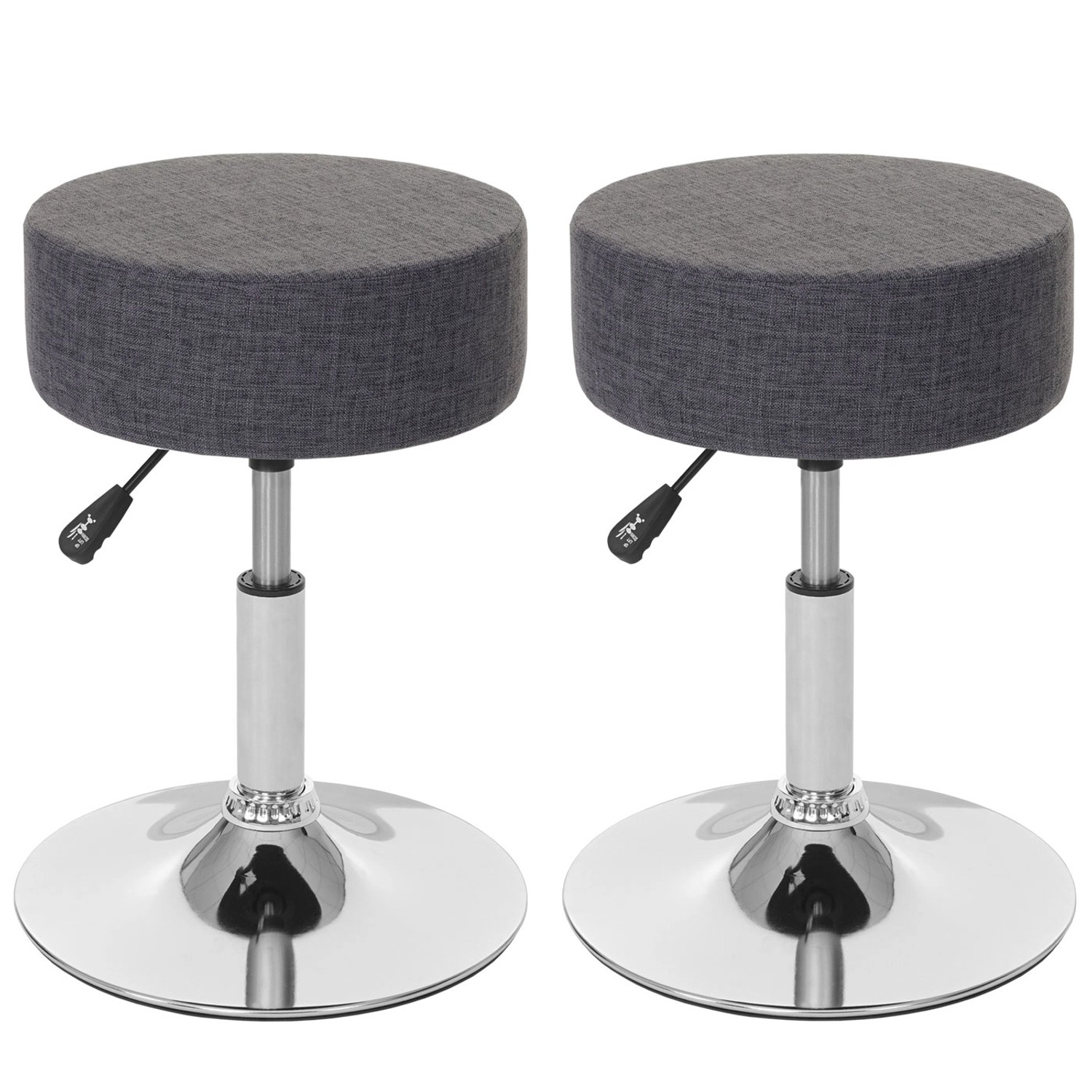 PROREGAL 2er-Set Hocker Höhenverstellbar Und Drehbar Sitzhöhe 43-55cm Durchmesser 35cm Textil Grau Sitzhocker Schminkhocker von PROREGAL