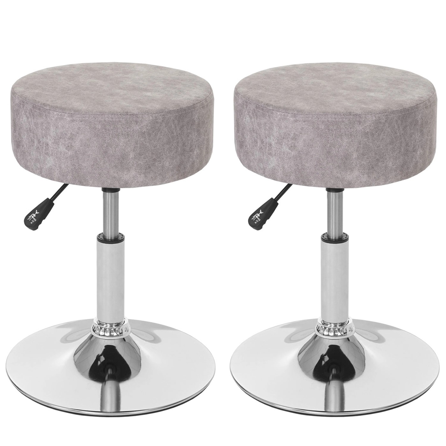 PROREGAL 2er-Set Hocker Höhenverstellbar Und Drehbar Sitzhöhe 43-55cm Durchmesser 35cm Wildlederimitat Vintage Grau Sitzhocker Schminkhocker von PROREGAL