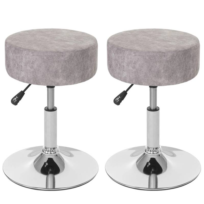 PROREGAL 2er-Set Hocker Höhenverstellbar Und Drehbar Sitzhöhe 43-55cm Durchmesser 35cm Wildlederimitat Vintage Grau Sitzhocker Schminkhocker von PROREGAL