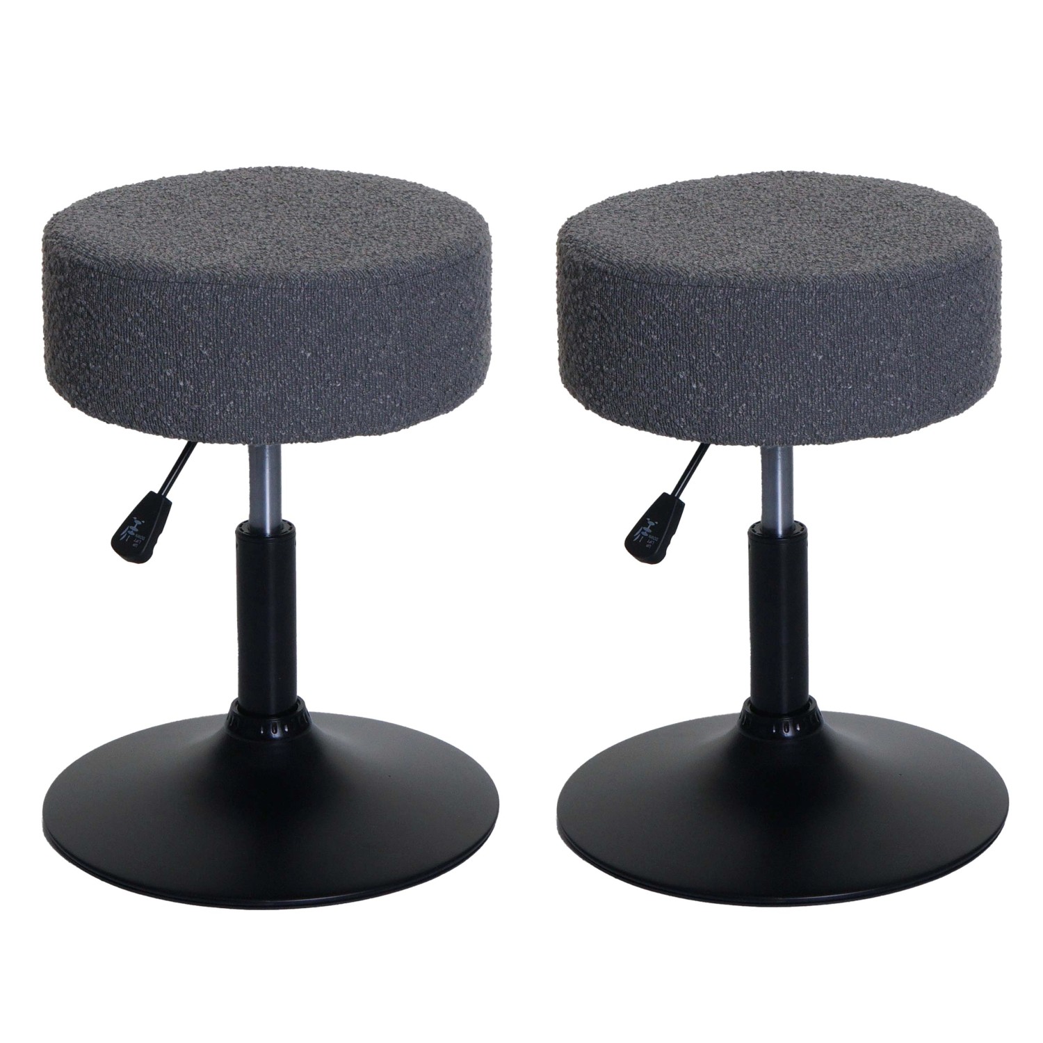 PROREGAL 2er-Set Hocker Höhenverstellbar Und Drehbar Sitzhöhe 45-57cm Durchmesser 37cm Stoff Boucle Dunkelgrau Sitzhocker Schminkhocker von PROREGAL