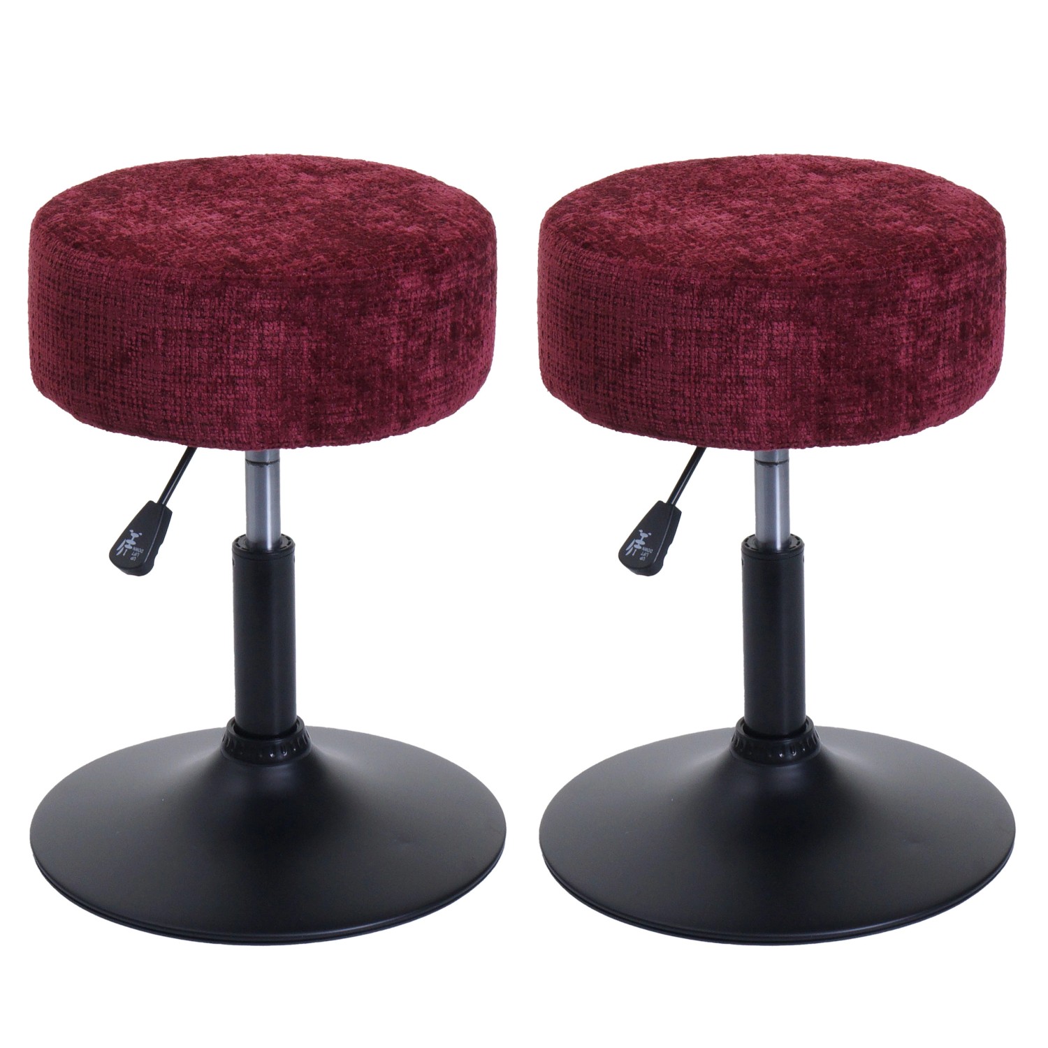 PROREGAL 2er-Set Hocker Höhenverstellbar Und Drehbar Sitzhöhe 45-57cm Durchmesser 37cm Stoff Chenille Bordeaux Sitzhocker von PROREGAL