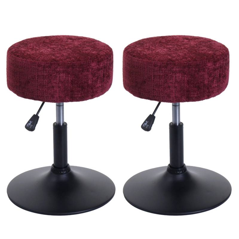 PROREGAL 2er-Set Hocker Höhenverstellbar Und Drehbar Sitzhöhe 45-57cm Durchmesser 37cm Stoff Chenille Bordeaux Sitzhocker von PROREGAL