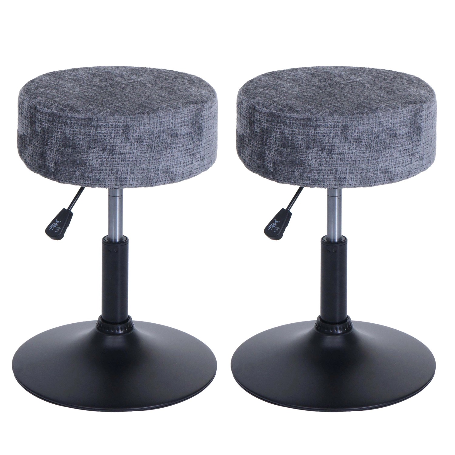 PROREGAL 2er-Set Hocker Höhenverstellbar Und Drehbar Sitzhöhe 45-57cm Durchmesser 37cm Stoff Chenille Dunkelgrau Sitzhocker von PROREGAL