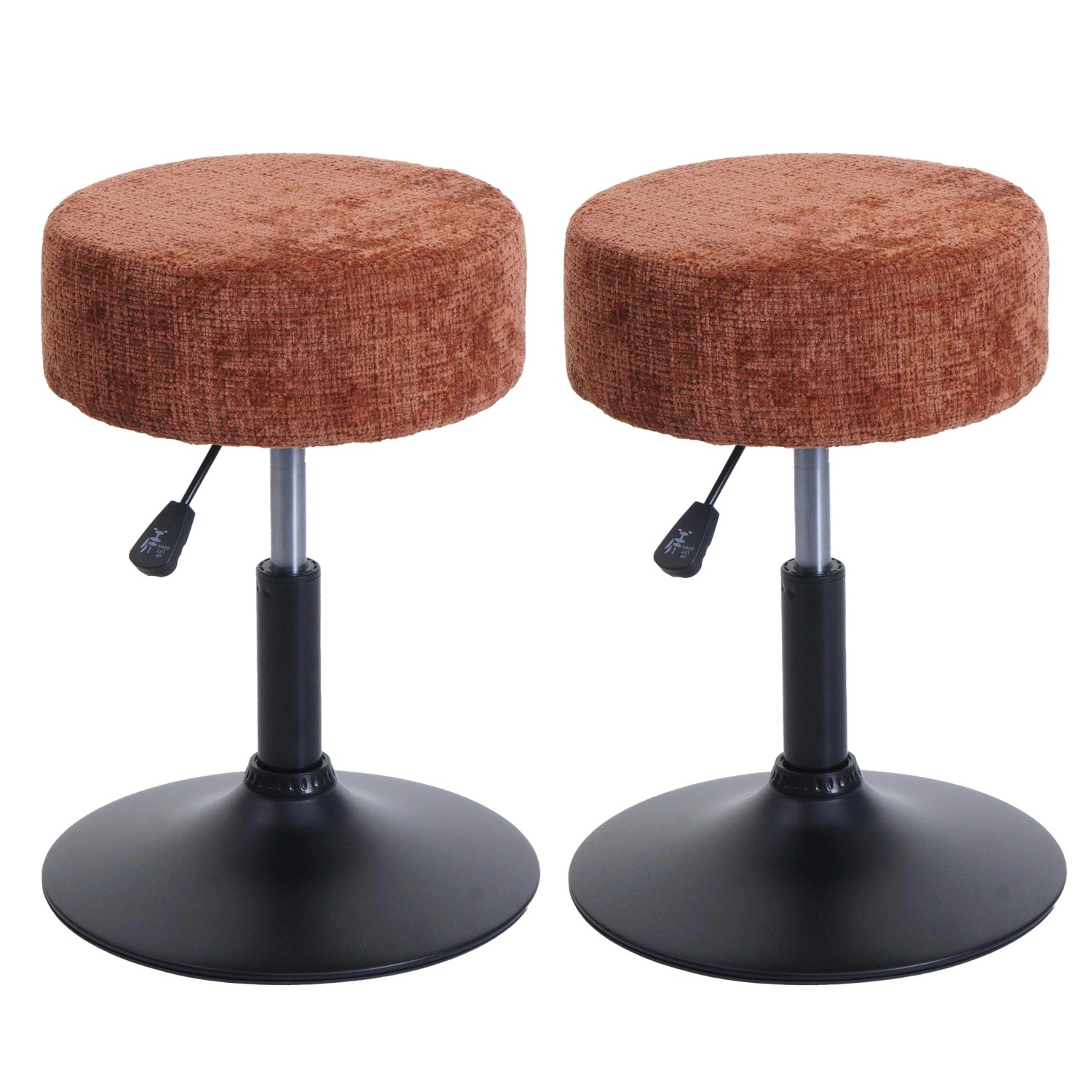 PROREGAL 2er-Set Hocker Höhenverstellbar Und Drehbar Sitzhöhe 45-57cm Durchmesser 37cm Stoff Chenille Terrakotta Sitzhocker von PROREGAL