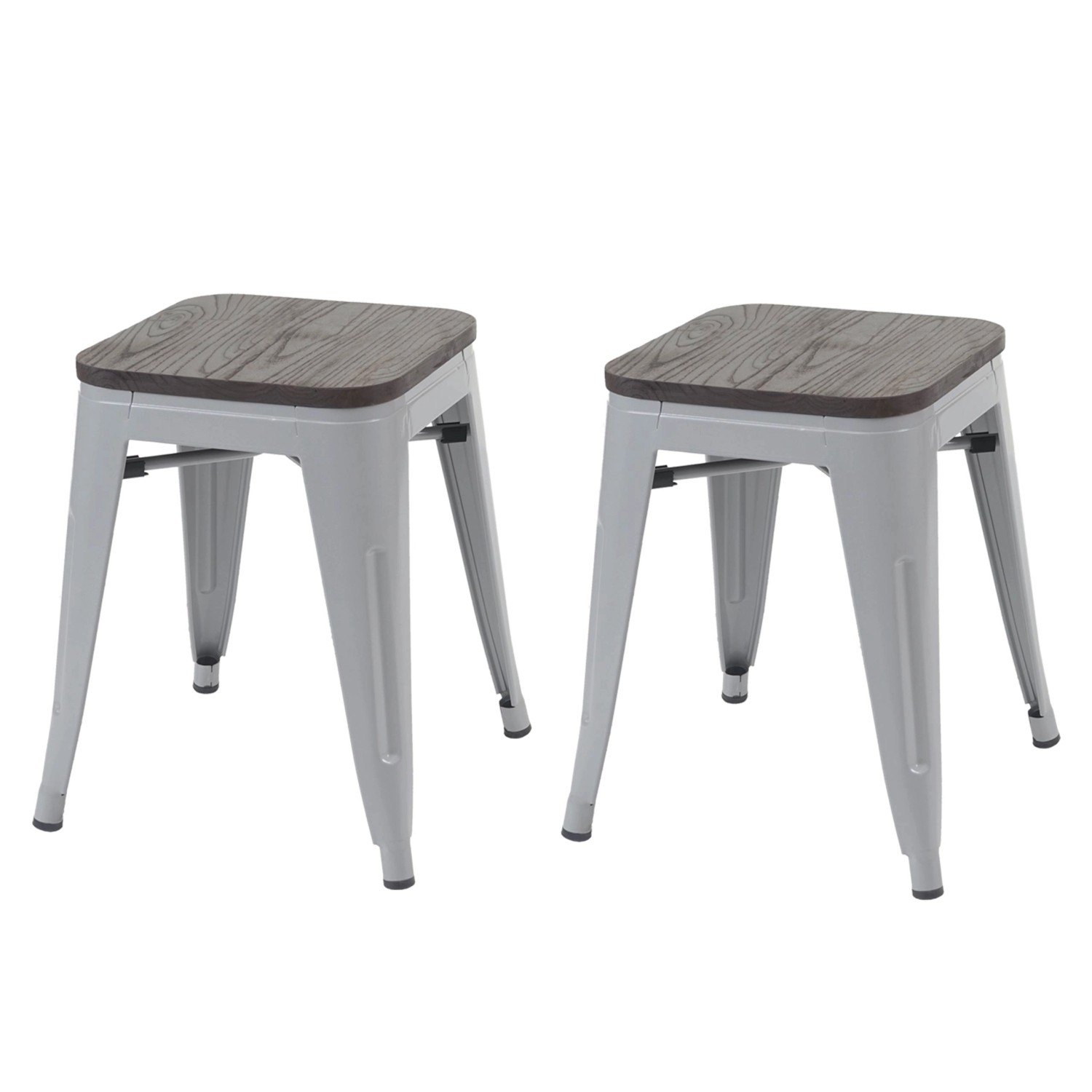 PROREGAL 2er-Set Hocker Inkl. Holz-Sitzfläche Metall Industriedesign Stapelbar Grau Metallhocker Sitzhocker von PROREGAL