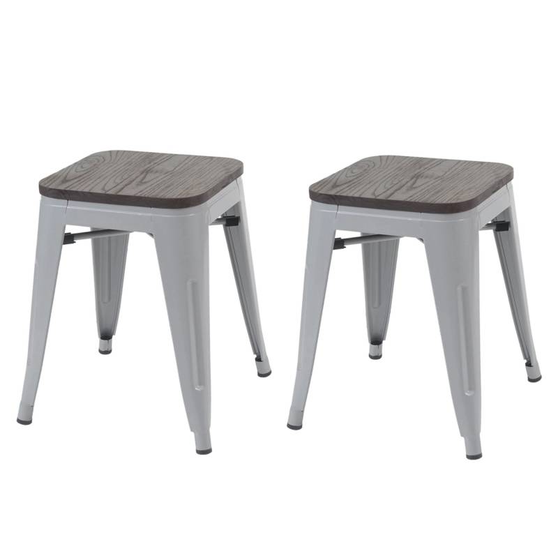 PROREGAL 2er-Set Hocker Inkl. Holz-Sitzfläche Metall Industriedesign Stapelbar Grau Metallhocker Sitzhocker von PROREGAL