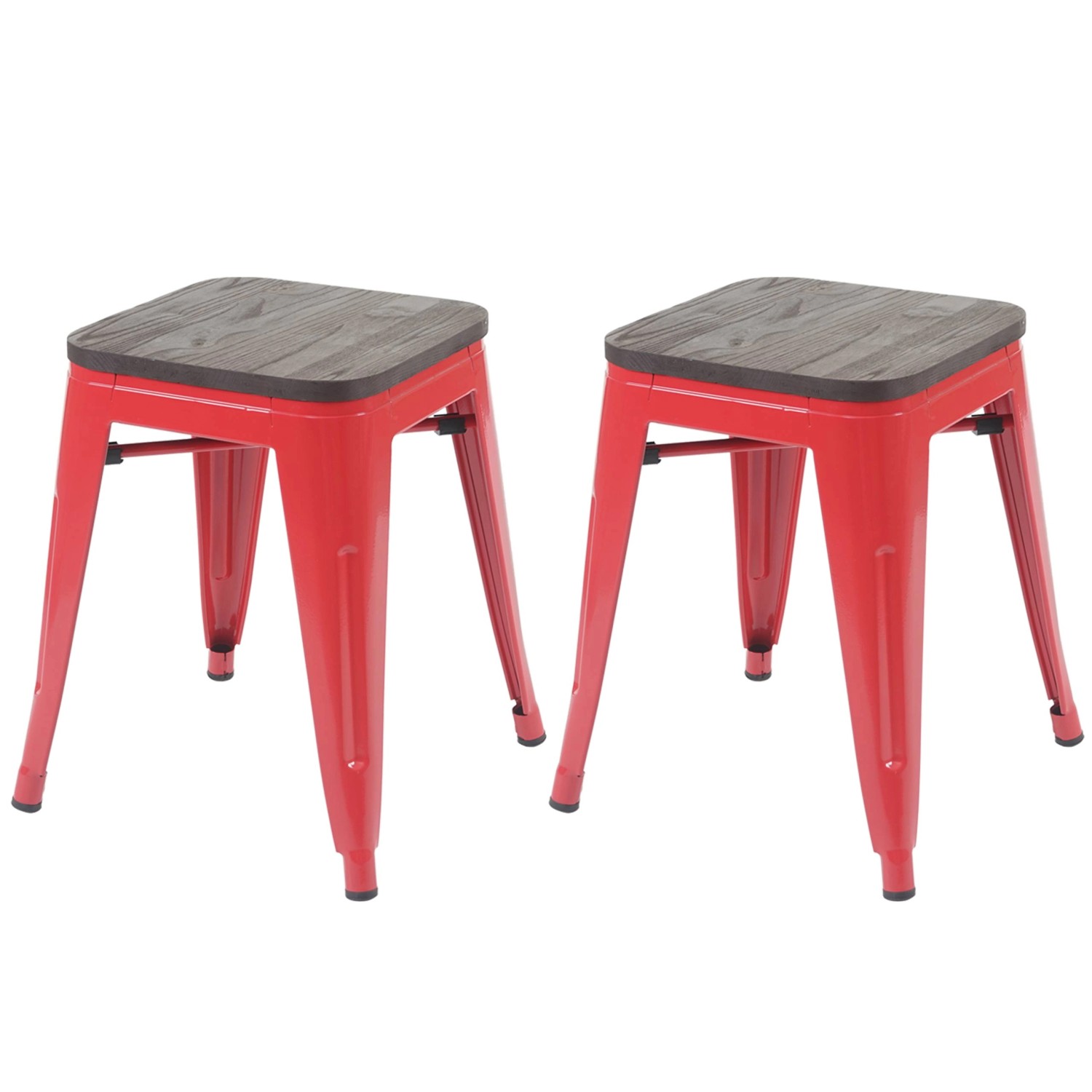 PROREGAL 2er-Set Hocker Inkl. Holz-Sitzfläche Metall Industriedesign Stapelbar Rot Metallhocker Sitzhocker von PROREGAL