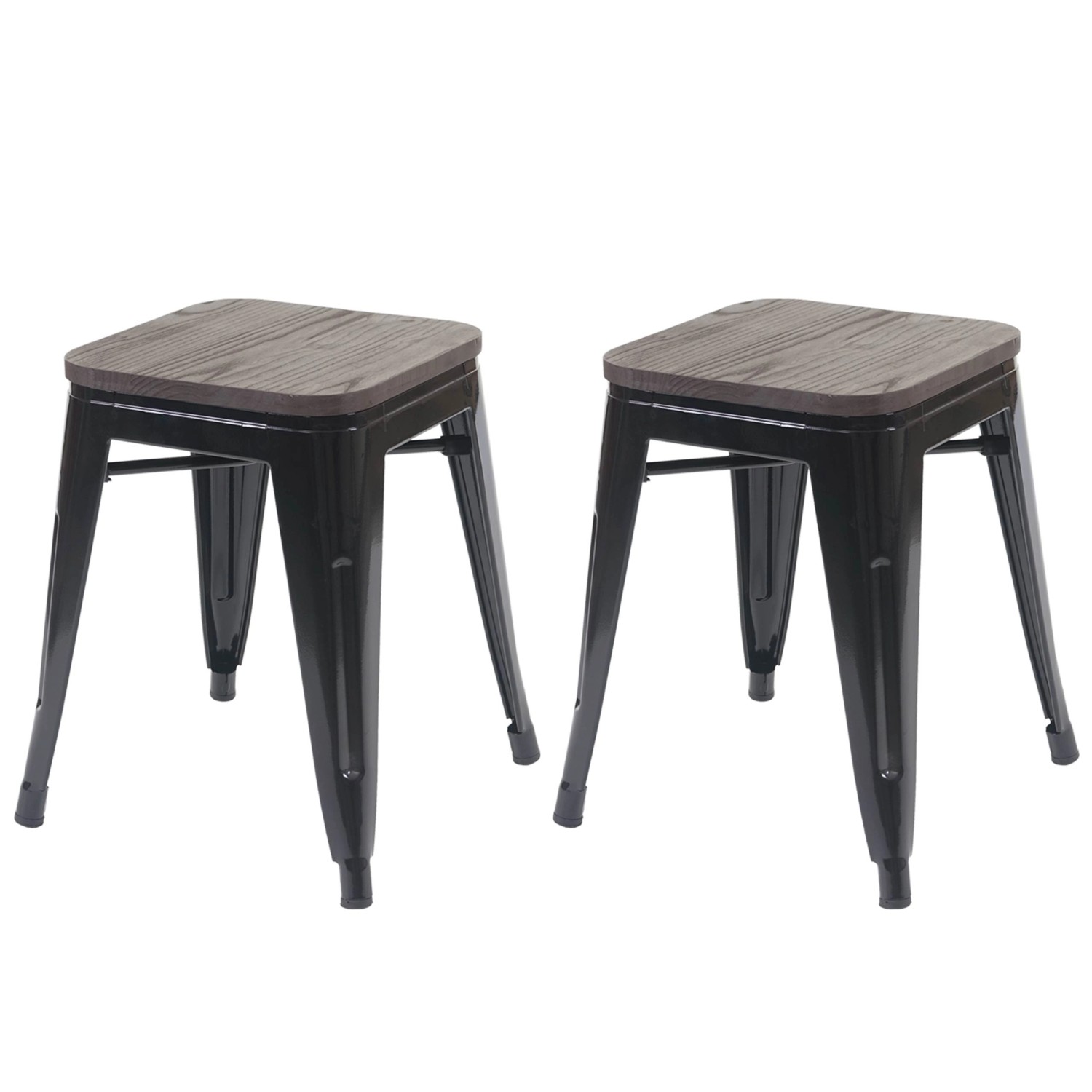 PROREGAL 2er-Set Hocker Inkl. Holz-Sitzfläche Metall Industriedesign Stapelbar Schwarz Metallhocker Sitzhocker von PROREGAL