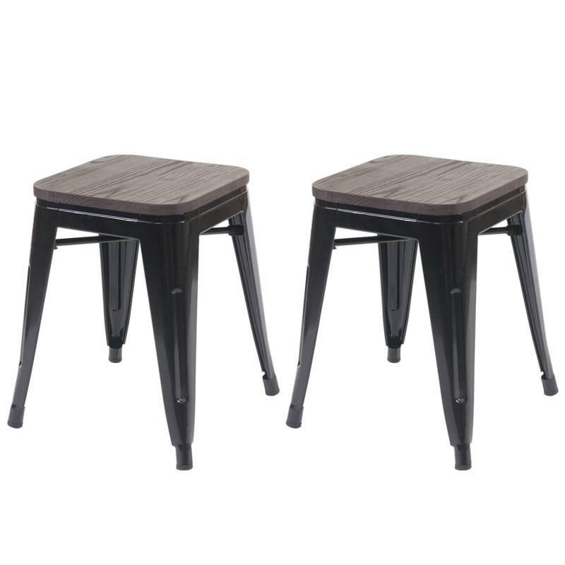 PROREGAL 2er-Set Hocker Inkl. Holz-Sitzfläche Metall Industriedesign Stapelbar Schwarz Metallhocker Sitzhocker von PROREGAL