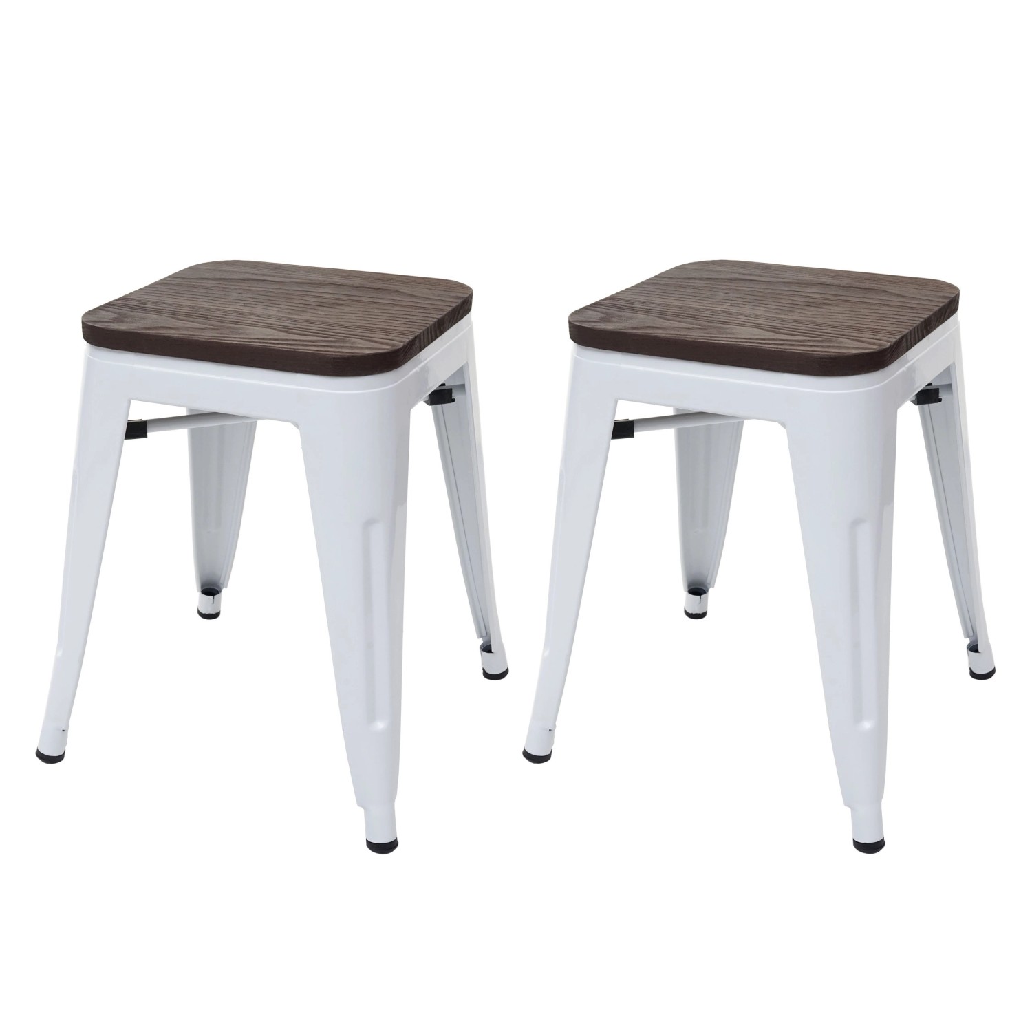 PROREGAL 2er-Set Hocker Inkl. Holz-Sitzfläche Metall Industriedesign Stapelbar Weiß Metallhocker Sitzhocker von PROREGAL