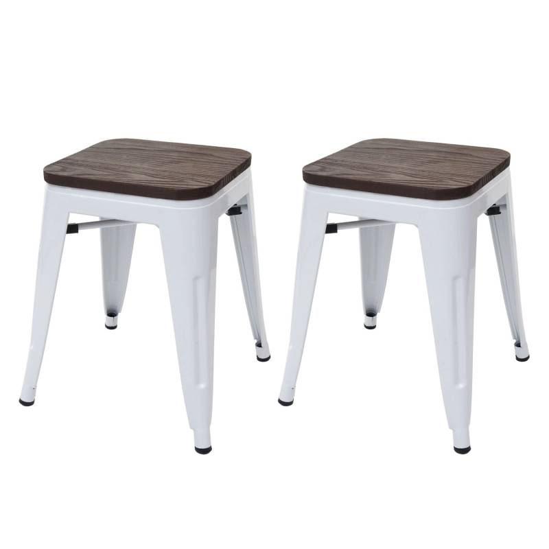 PROREGAL 2er-Set Hocker Inkl. Holz-Sitzfläche Metall Industriedesign Stapelbar Weiß Metallhocker Sitzhocker von PROREGAL
