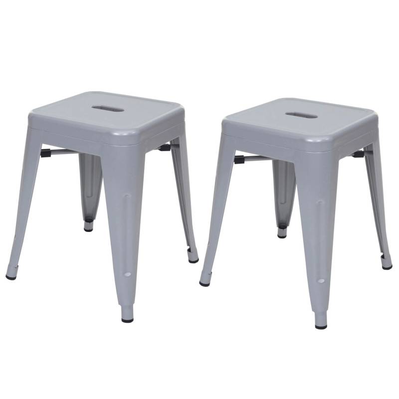 PROREGAL 2er-Set Hocker Sitzhöhe 46cm Metall Industriedesign Stapelbar Grau Metallhocker Sitzhocker von PROREGAL