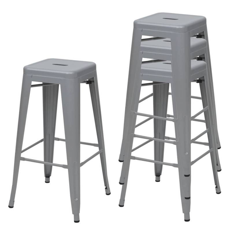 PROREGAL 4er-Set Barhocker Sitzhöhe 77cm Metall Industriedesign Stapelbar Grau Barstuhl Tresenhocker von PROREGAL