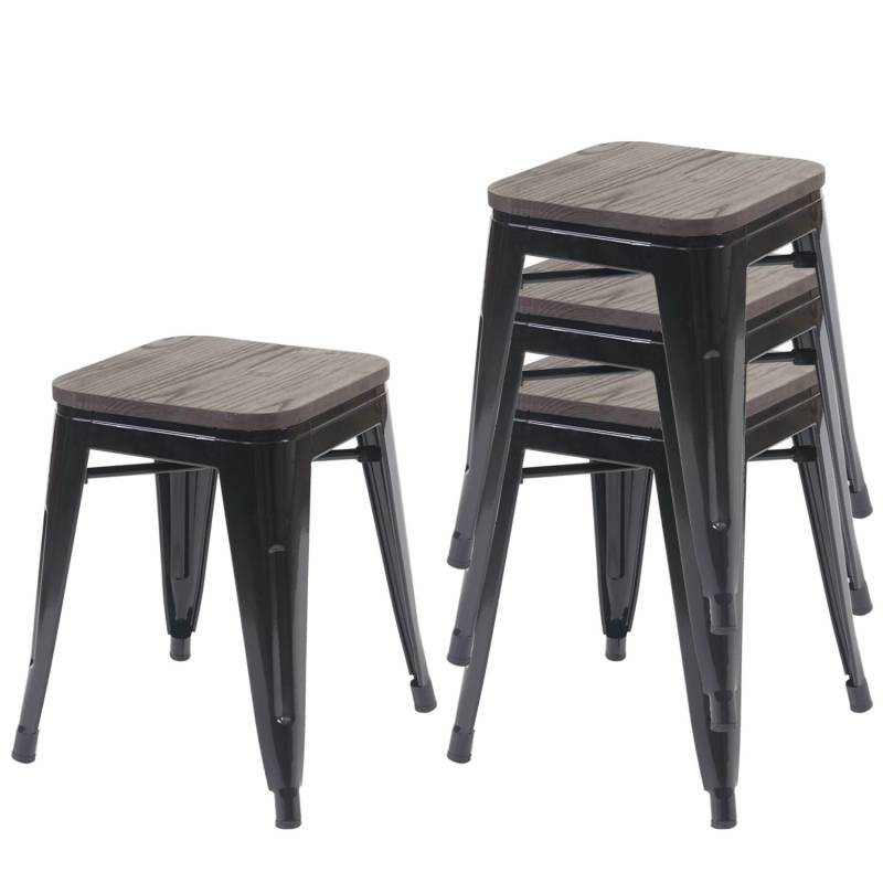 PROREGAL 4er-Set Hocker Inkl. Holz-Sitzfläche Metall Industriedesign Stapelbar Schwarz Metallhocker Sitzhocker von PROREGAL