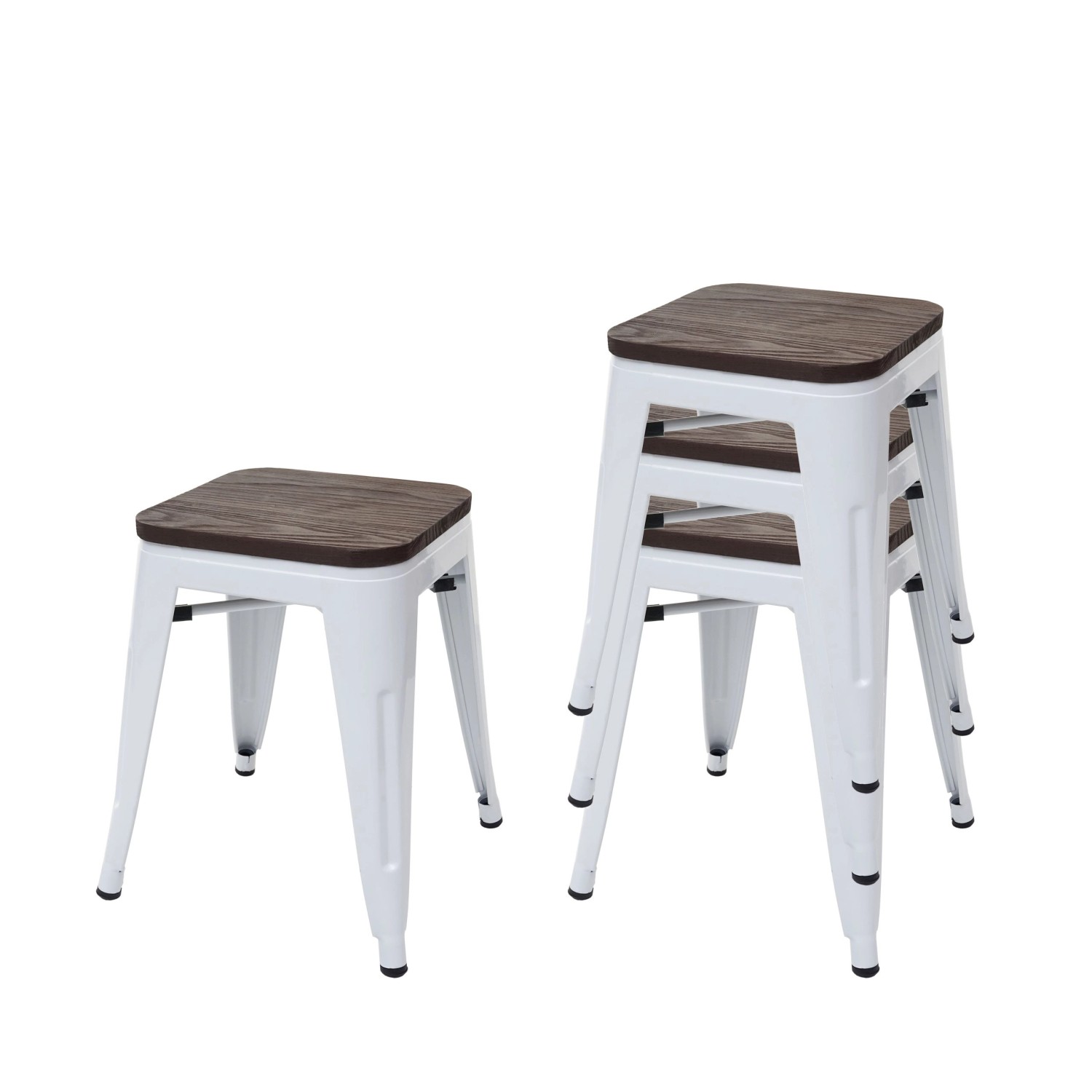 PROREGAL 4er-Set Hocker Inkl. Holz-Sitzfläche Metall Industriedesign Stapelbar Weiß Metallhocker Sitzhocker von PROREGAL