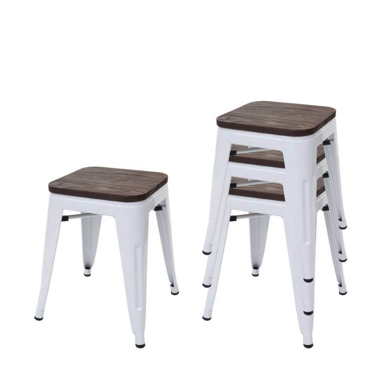 PROREGAL 4er-Set Hocker Inkl. Holz-Sitzfläche Metall Industriedesign Stapelbar Weiß Metallhocker Sitzhocker von PROREGAL
