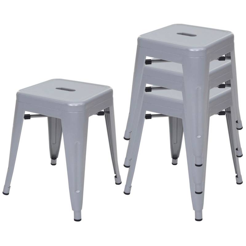 PROREGAL 4er-Set Hocker Sitzhöhe 46cm Metall Industriedesign Stapelbar Grau Metallhocker Sitzhocker von PROREGAL