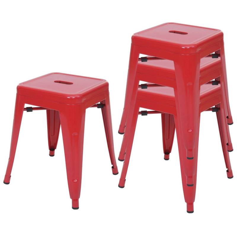 PROREGAL 4er-Set Hocker Sitzhöhe 46cm Metall Industriedesign Stapelbar Rot Metallhocker Sitzhocker von PROREGAL