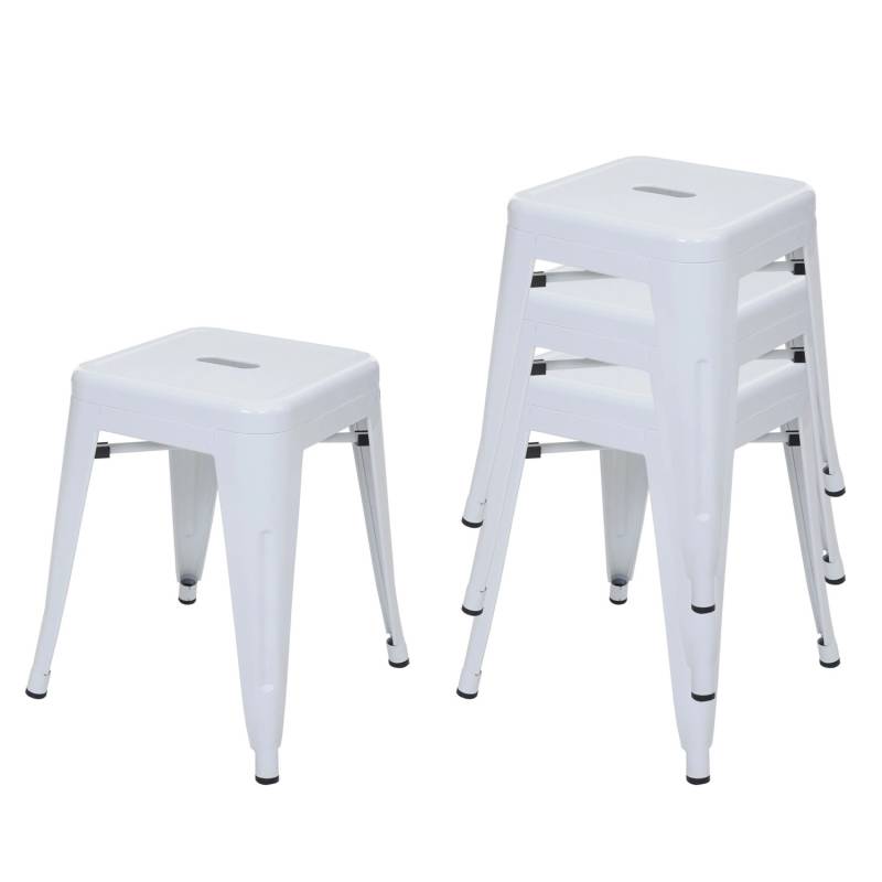 PROREGAL 4er-Set Hocker Sitzhöhe 46cm Metall Industriedesign Stapelbar Weiß Metallhocker Sitzhocker von PROREGAL