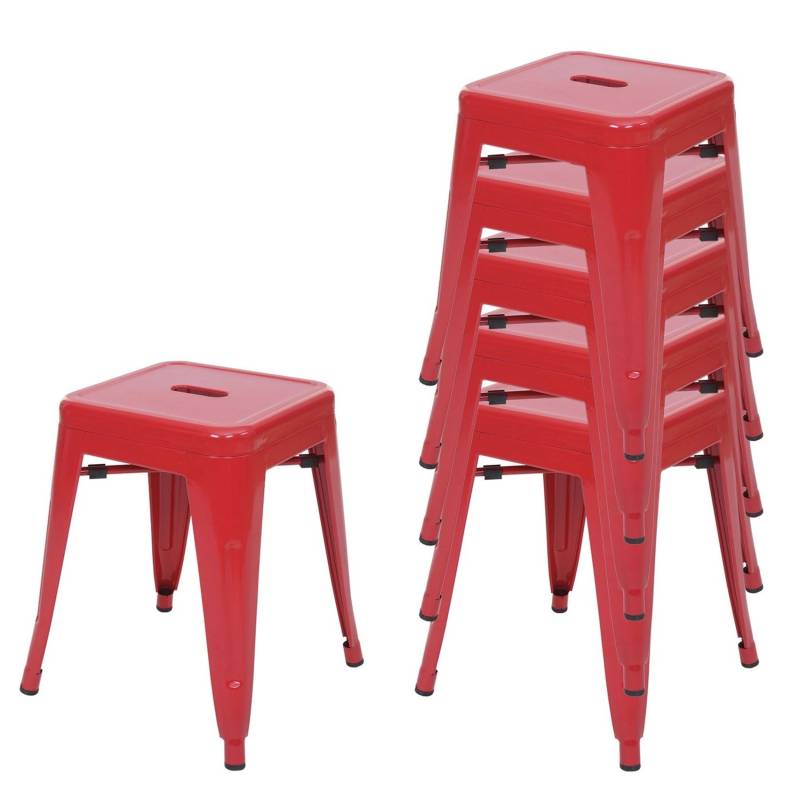 PROREGAL 6er-Set Hocker Sitzhöhe 46cm Metall Industriedesign Stapelbar Rot Metallhocker Sitzhocker von PROREGAL