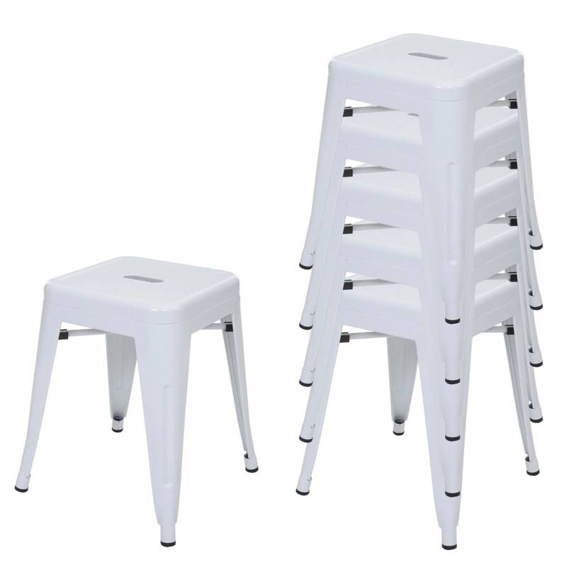 PROREGAL 6er-Set Hocker Sitzhöhe 46cm Metall Industriedesign Stapelbar Weiß Metallhocker Sitzhocker von PROREGAL