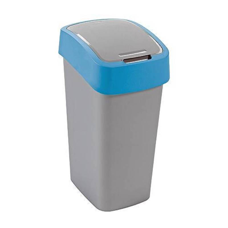 PROREGAL Abfallbehälter mit Schwing-/Klappdeckel  50 Liter FassungsvermögenSilber/Blau von PROREGAL