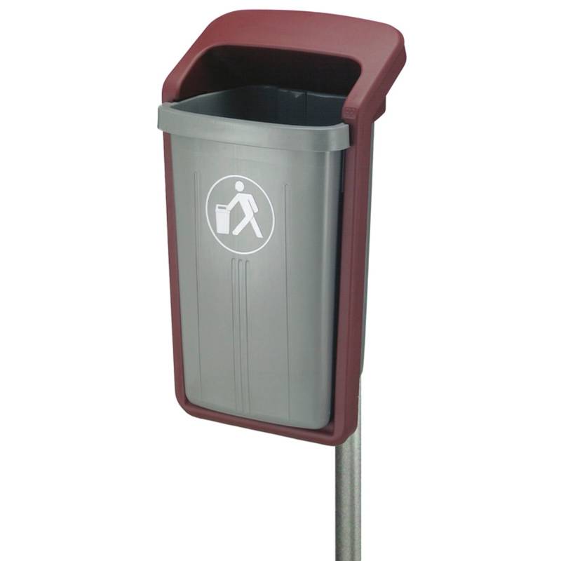 PROREGAL Abfallsammler Für den Außenbereich Wand und Rohrbefestigung 50 Liter HxBxT 84,5 x 39 x 46 cm Kunststoff Grau-Rot von PROREGAL