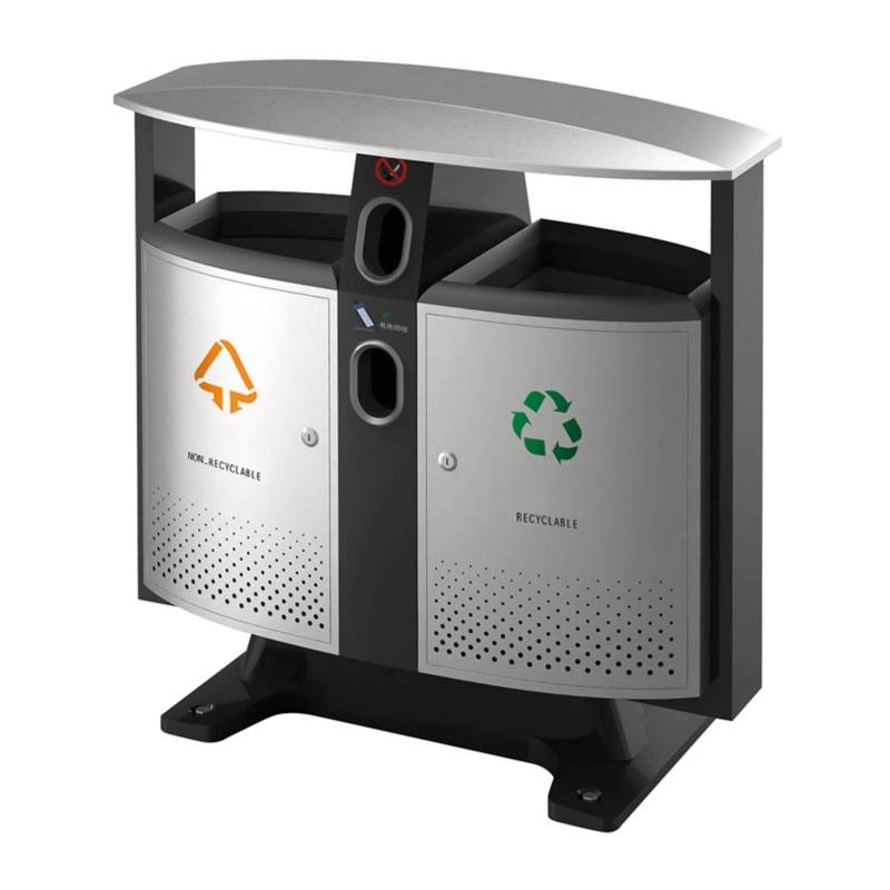 PROREGAL Abfalltrennstation Mit Dach und Batterienfach Für Außenbereich 2 x  39 Liter HxBxT 100 x 103 x 42 cm Metall Grau von PROREGAL