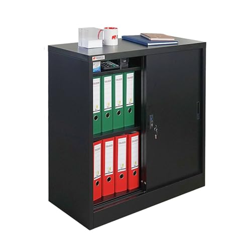 PROREGAL Aktenschrank Elephant mit abschließbaren Schiebetüren | HxBxT 90x90x40cm | 2 Fachböden | Schwarz | Metallschrank abschließbar Lagerschrank Ordnerschrank Büroschrank PROREGAL Aktenschrank Elephant mit abschließbaren Schiebetüren | HxBxT 90x90x40cm | 2 Fachböden | Schwarz | Metallschrank abschließbar Lagerschrank Ordnerschrank Büroschrank von PROREGAL