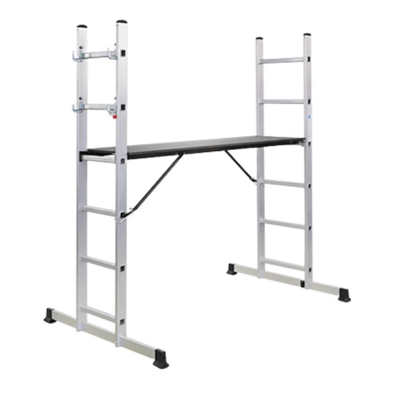 PROREGAL Arbeitsgerüst MULTISTEP 3-In-1 Aluminiumleiter 2x6 Sprossen Bis Zu 2,7 m Höhe Traglast 150kg von PROREGAL