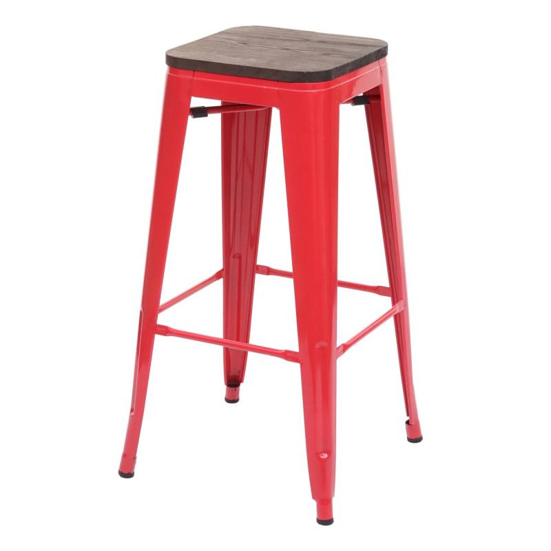 PROREGAL Barhocker Inkl. Holz-Sitzfläche Sitzhöhe 76cm Metall Industriedesign Stapelbar Rot Barstuhl Tresenhocker von PROREGAL